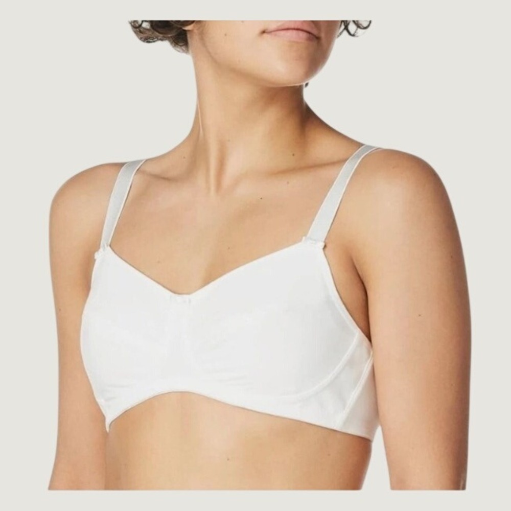 Amoena Ruth SB Pocketed Bra Women 46AA White Cotton Wire-Free Post-Surgery Basic